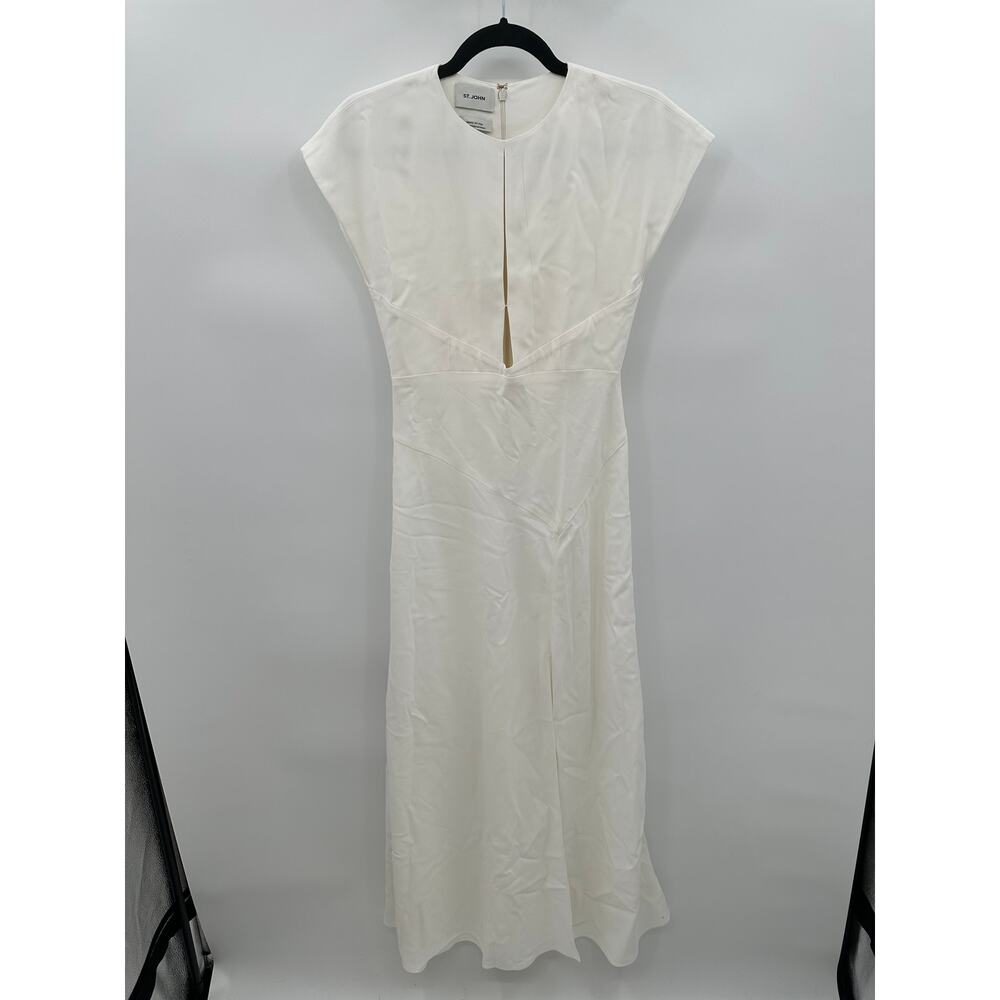St John White Maxi Sleeveless Dress Cutout Slit Wedding Acetate Viscose Size 0